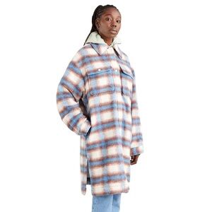 Levi's Selma Plaid Long Flannel Shirt Jacket Wool Blend Blue Cream Size M